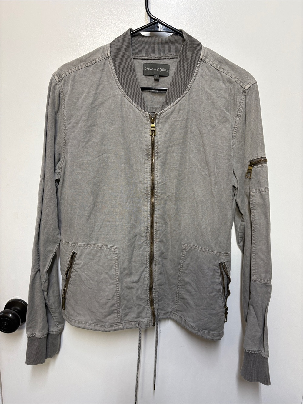 Michael Stars Light Gray Bomber Jacket with Zip Pockets